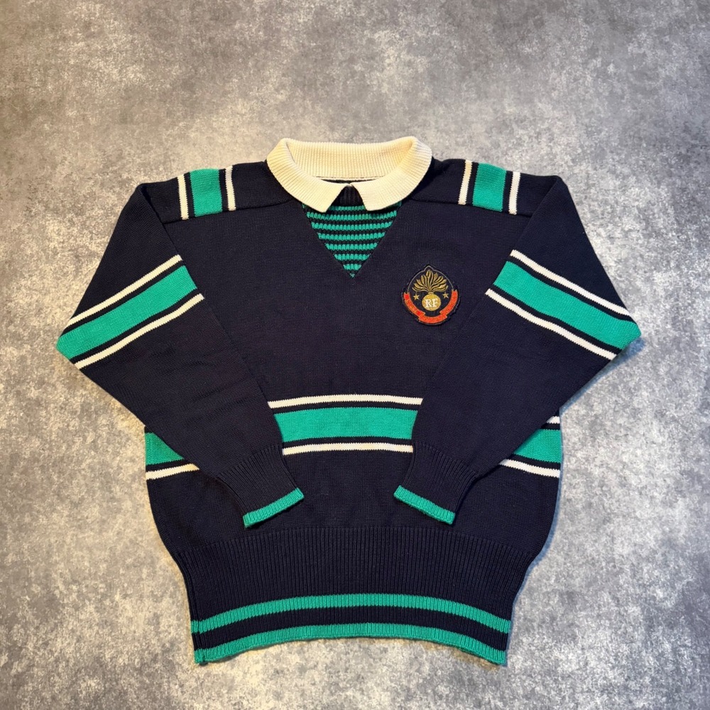 Vintage FIA Italia Rugby Striped Knit Sweater Navy Green White Crest Women Large
